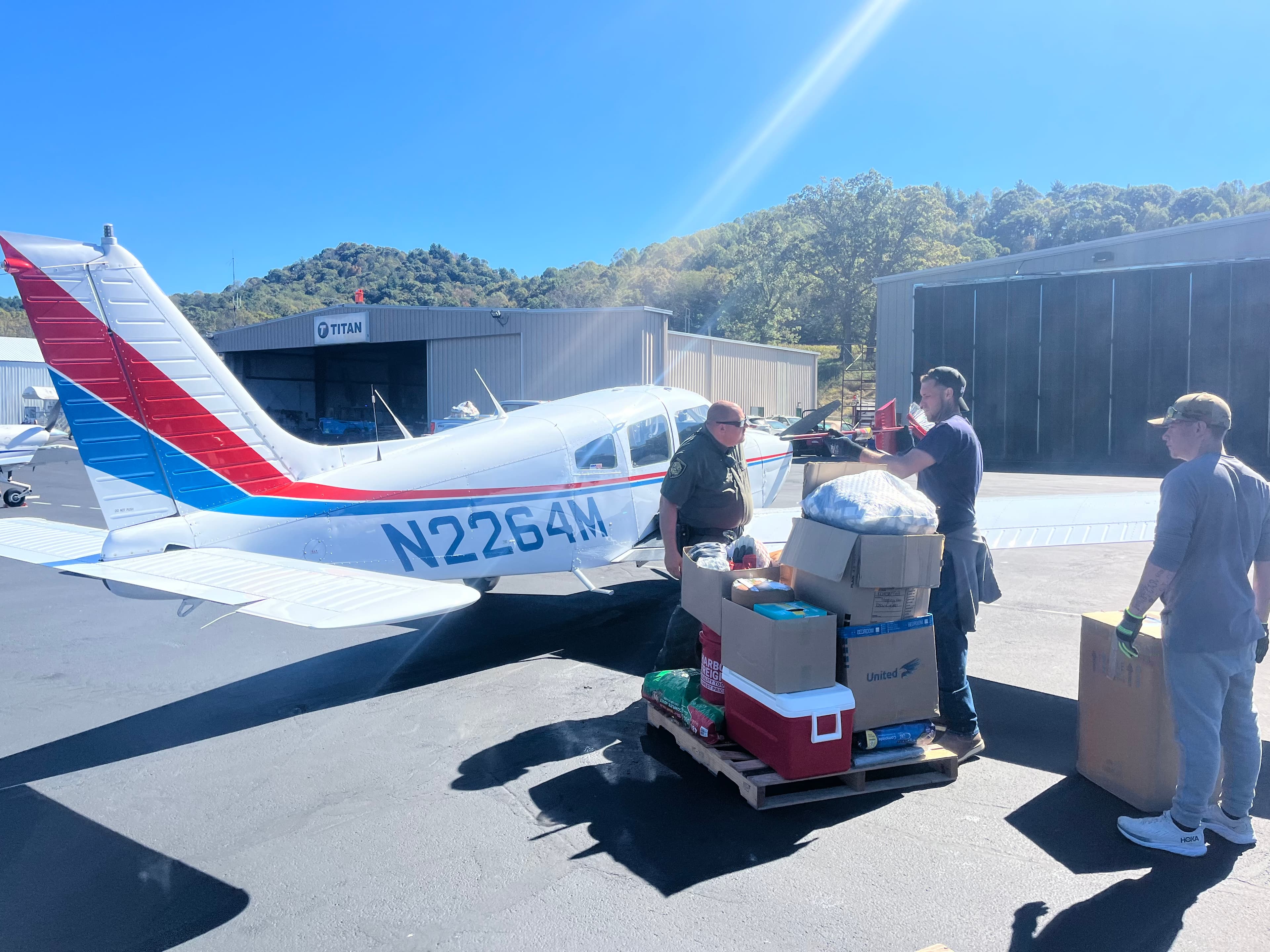 Piper Archer N2264M being loaded before a flight mission